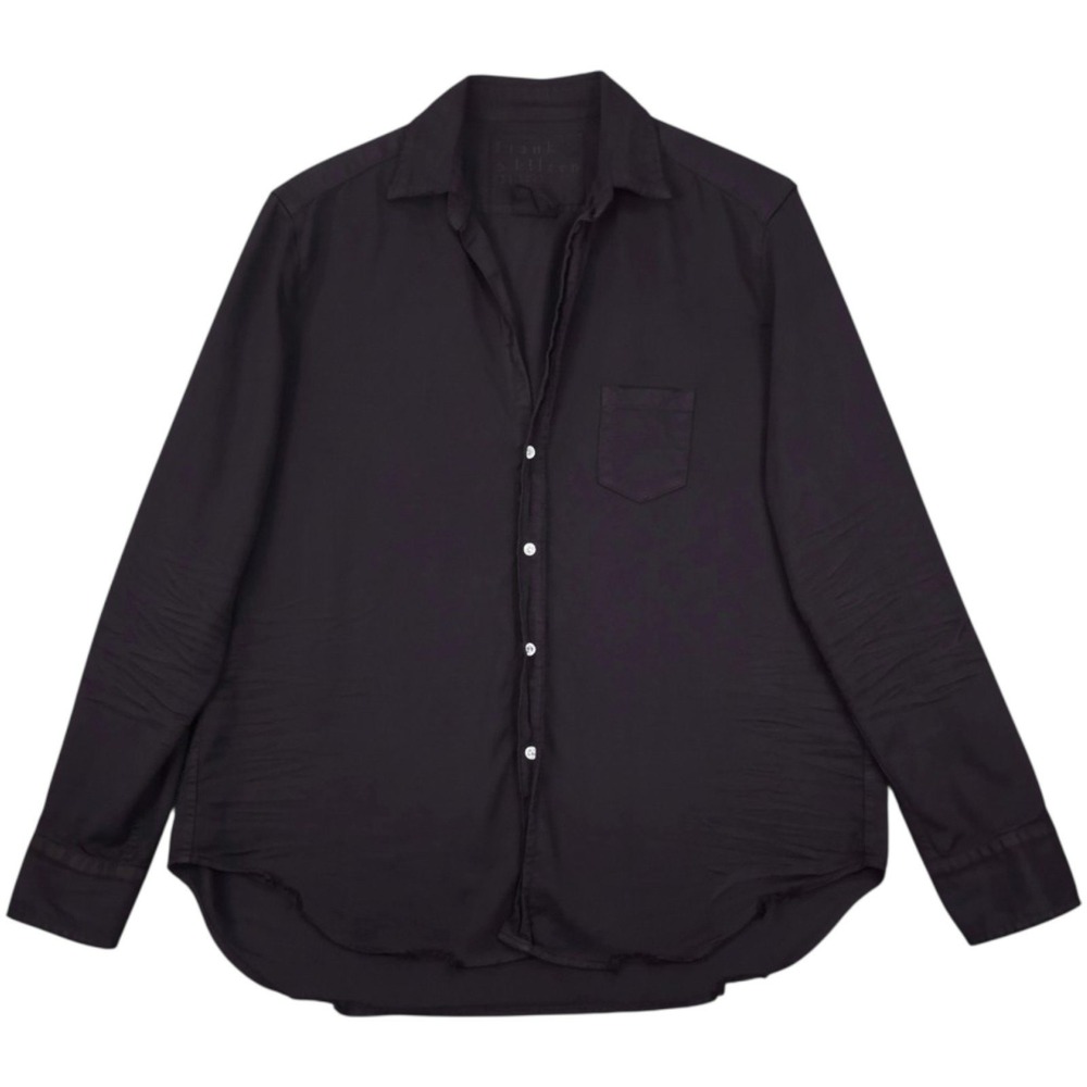 Frank & Eileen Eileen Shirt Womens Medium Black Famous Denim Relaxed Frayed Hem
